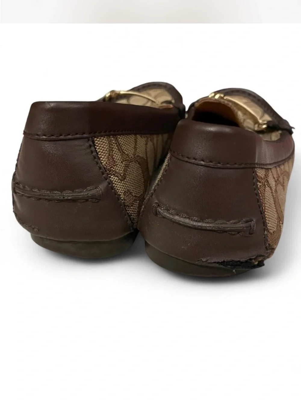Coach Brown Signature Canvas Loafers with Gold Hardware